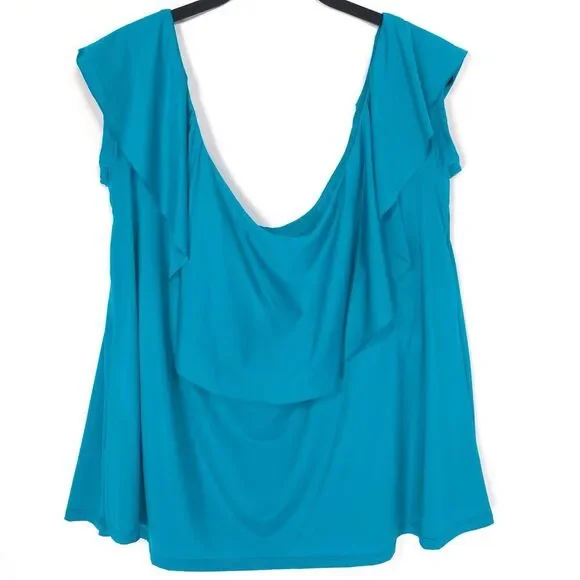 NWT TRINA TURK Women’s Size 20 Monaco Off Shoulder Ruffle Tankini Swim Top Blue - Picture 4 of 7